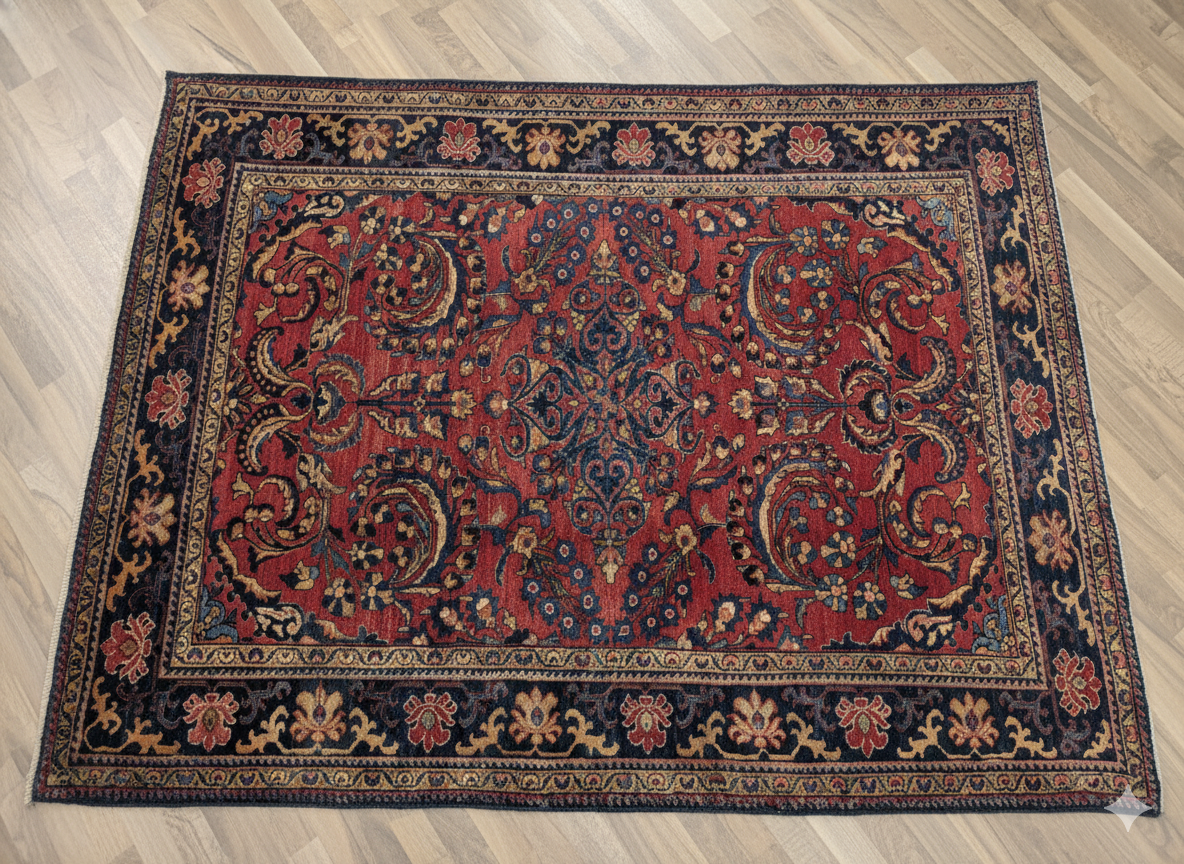 Tappeto Persiano Lilian (ca. 1930) - Lussuoso Floreale in Rosso e Blu 200 x 165 cm