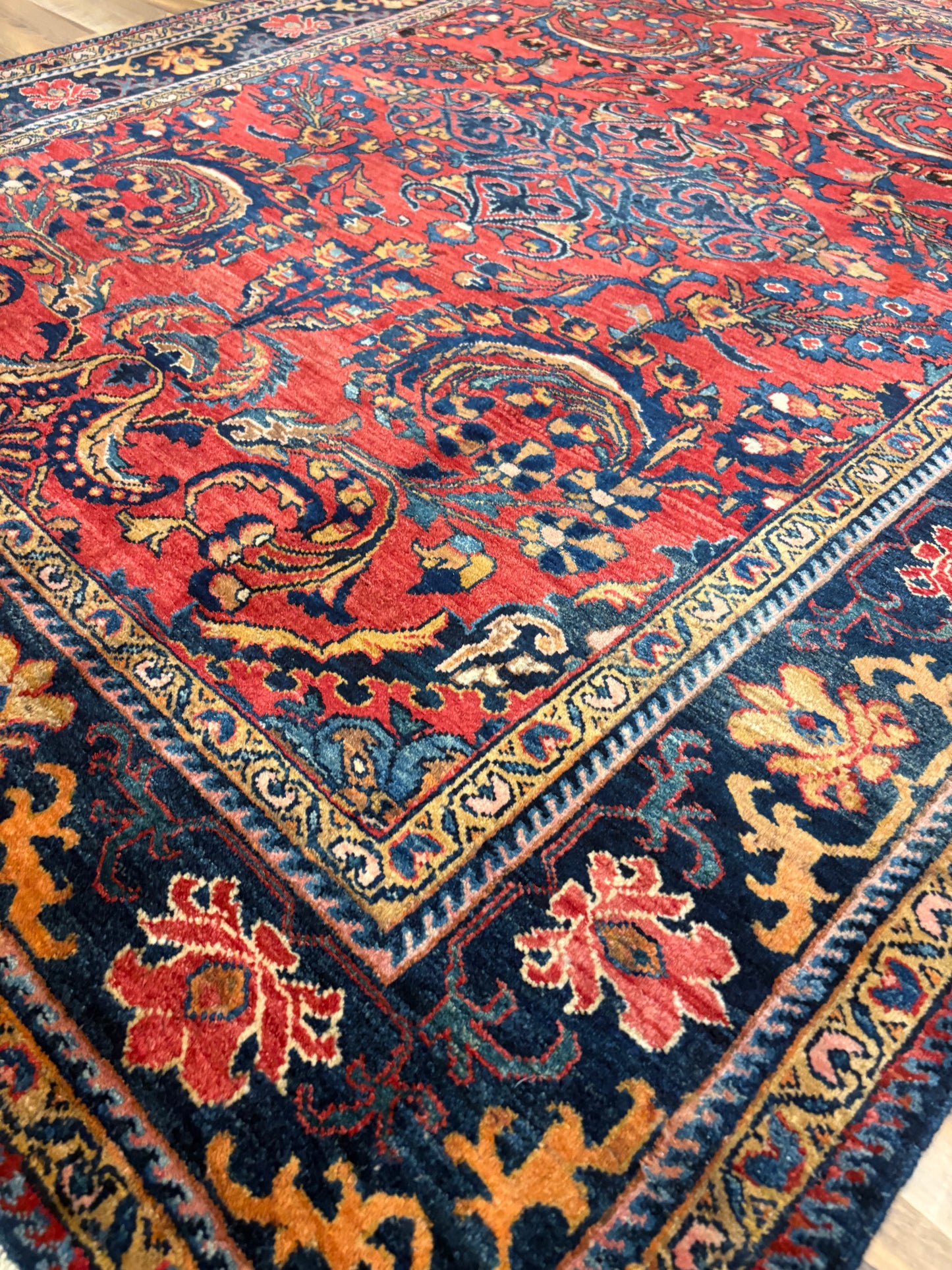 Tappeto Persiano Lilian (ca. 1930) - Lussuoso Floreale in Rosso e Blu 200 x 165 cm