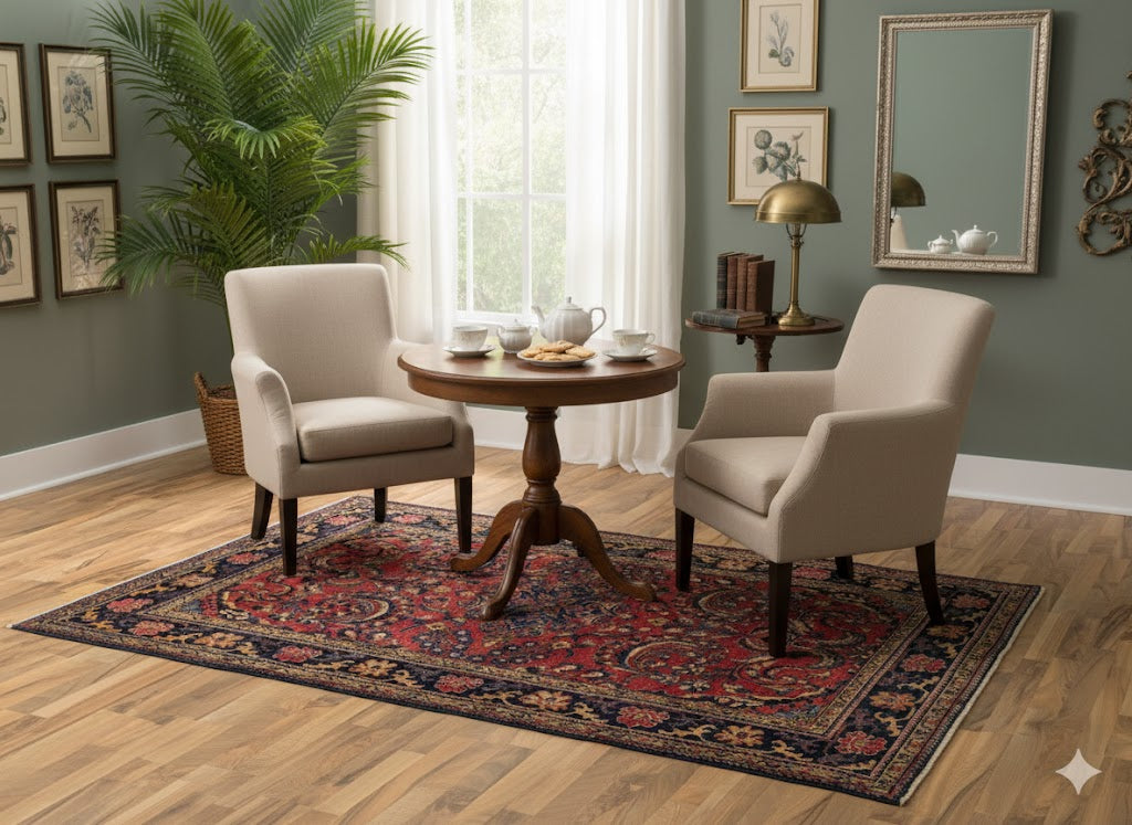 Tappeto Persiano Lilian (ca. 1930) - Lussuoso Floreale in Rosso e Blu 200 x 165 cm